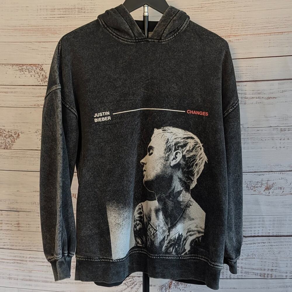 Justin Bieber Changes Hoodie XS Washed Black Acid Mineral Pullover Concert Merch